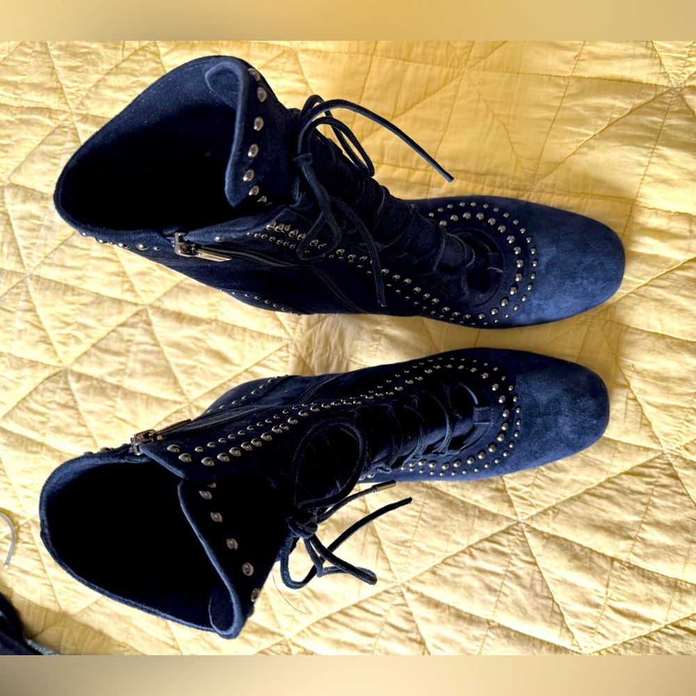 Studded Blue Suede Boots by Le Silla